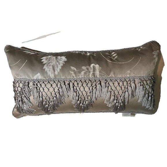 Waterford Linen Pillow Gray Floral Fringe Trim French Country Boho Accent Decor* - Picture 1 of 5